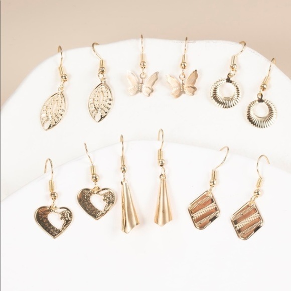 Jewelry - 6 pairs Heart and Butterfly Drop Earrings